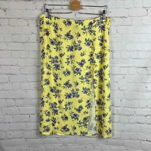 H&M Divided viscose yellow floral slit pencil button skirt size 12 NWOT